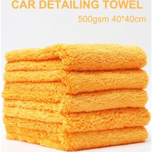1pcs Orange Microfiber Car Detailing Waxing Towel 40*40cm 500gsm Coral Fleece Cloth Thick Strong Water Absorption
