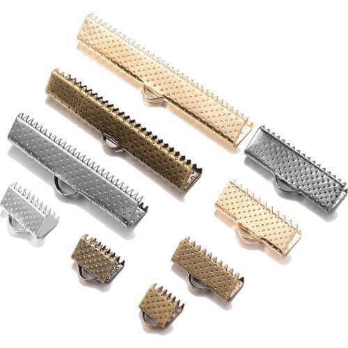 50pcs/lot Crimp beads cove clasps Cord End Caps String Ribbon leather Clip Foldover Connectors Supplies For DIY Jewelry Findings