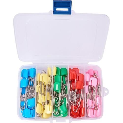 100 PCS Pins Plastic Head DIY Craft Safe Locking Pins, 5 Color for Baby Cloth Diapper Nappy Pins With Storage Box