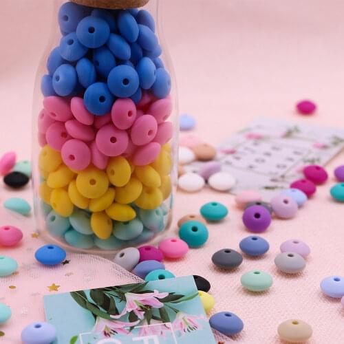 Kovict 100pcs Baby Teething Toys Pearl Silicone Beads Lentil 12mm Baby Teether Beads DIY Necklace Jewelry Bead Baby Care Toy