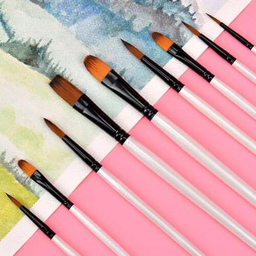 12 pcs/set Nylon Hair Oil Acrylic Painting Wooden Handle Watercolor Paint Brush Pen Set Learning DIY Art Paint Brushes Supplies