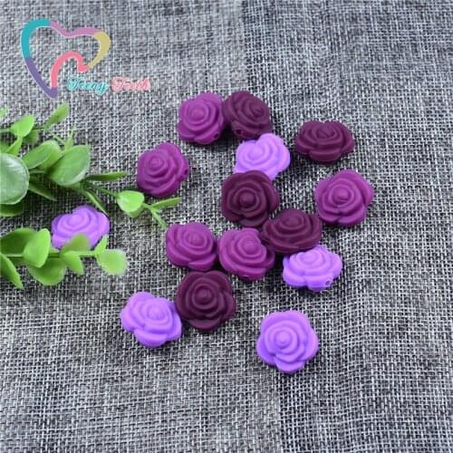 15 PCS 3 Colors Mini Rose Silicone Flower Beads,Red Wine Rose Flower Beads,Silicone Flower Beads,100% Food Grade Silicone Beads