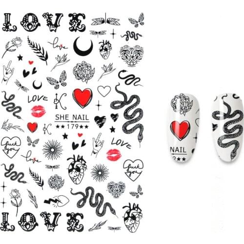 2021 New Design Nail Sticker Black Snake Animated Elephant Angel Design DIY Nail Art Decoration Sticker