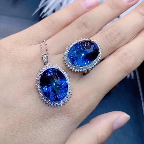 2021 Princess Diana Lab Sapphire Diamond Jewelry set 925 Sterling Silver Engagement Wedding Rings Necklace For Women Bridal Gift