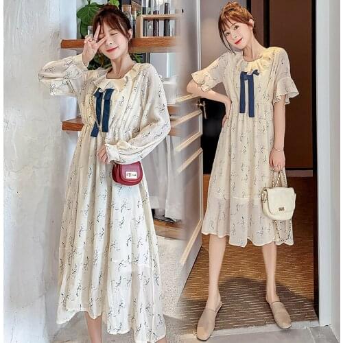 8186# Nursing Maternity Clothing Loose Stylish Chiffon Floral Dress for Pregnant Women Pregnancy Nursing Dress