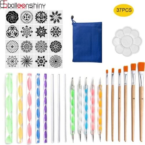 BalleenShiny 37PCS DIY Mandala Dotting Tools Set Childrens Drawing Toys Hollow Painting Template Graffiti Brush Rock Drill Pen