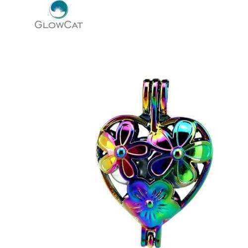 C401 5pcs/lot COLORS Multicolor 33mm Flowers Heart Beads Cage Pendant Pearl Locket Fairytale Party