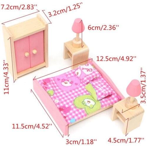 Kid Wooden Furniture Dolls House Miniature 5 Room Set Doll For Christmas Gifts C5AA