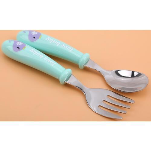 Baby Gadgets Tableware Set Children Utensil Stainless Steel Toddler Dinnerware Cutlery Cartoon Infant Food Feeding Spoon Fork