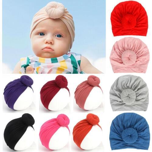 Baby Boy Girl Knot Hats Newborn Toddler Kids Baby Girl Boy Turban Cotton Beanie Hat Winter Cap Casual Infant Solid Color Hats