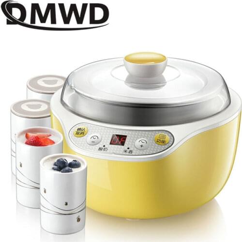 DMWD Electric Yogurt Maker Automatic Stainless Steel liner Natto Rice Wine Fruit Enzyme Fermenter Yoghurt Salad Leben Machine 1L