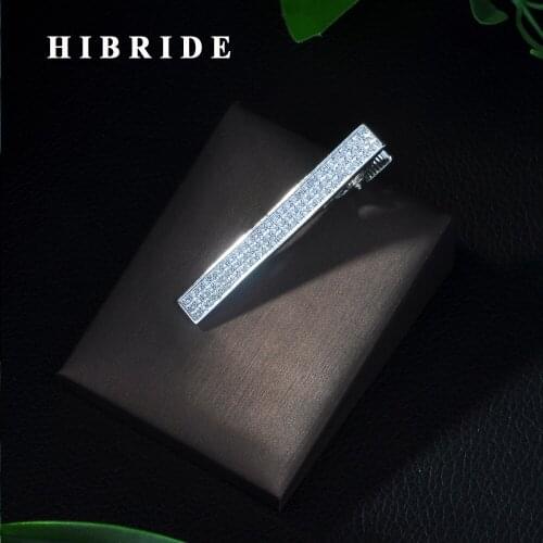 HIBRIDE Classic Men Tie Pin Clips of Casual Style Tie Clip Fashion Jewelry Exquisite Wedding Tie Bar White And Golden Color