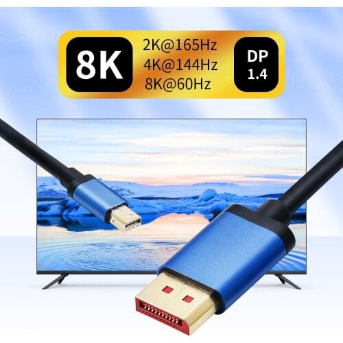 8K Mini Displayport to Displayport 1.4 cable adapter 3440X1140@144Hz Braided Thunderbolt mini DP to Displayport cable for Macs