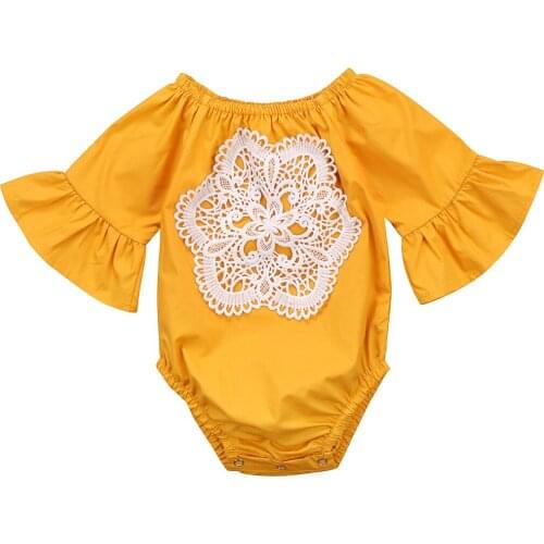 Citgeett Infant Girl Lace Floral Cotton Long Flying Sleeves Bodysuit Jumpsuit Playsuit Patchwork Cute Clothes Outfit