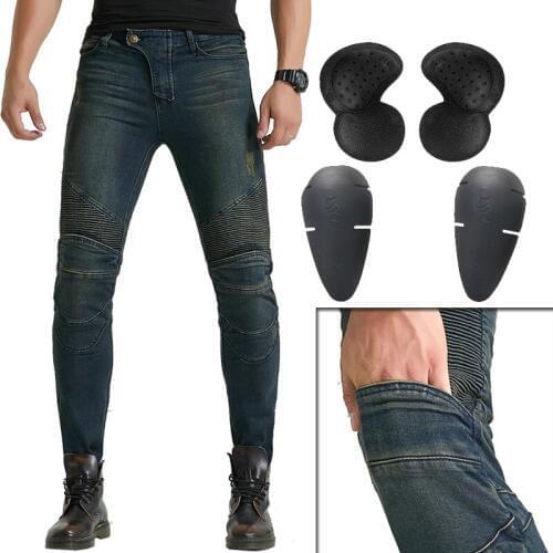 Korea sale Slim fit Men Off Road Riding Pants motorcycle Jeans Motorbike Trouser Knee Hip Pads Knight aged Scratch Jeans WF-17
