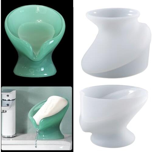 Leaf Shape Soap Box Silicone Mold DIY Epoxy Resin Drain Soap Holder Sponge Storage Tray Handmade Bathroom Storage Supplies