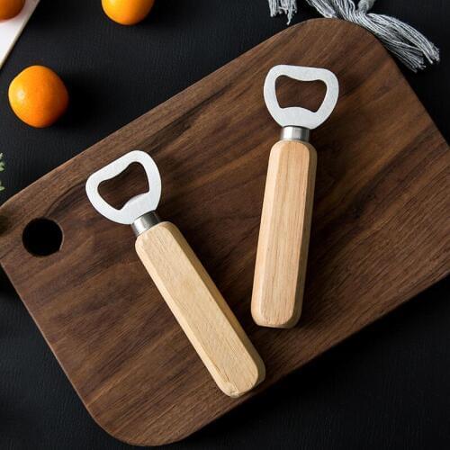 Kitchen Bottle Opener Tools Stainless Steel Wooden Handle Beer Openers Bar Tools LX6523