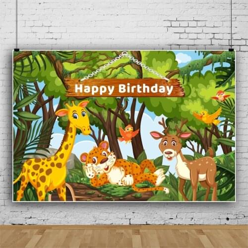 Laeacco Jungle Safari Child Birthday Party Photo Background Baby Portrait Personalized Poster Animals Photographic Backdrops