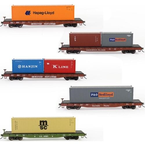Model Railway HO Scale 1:87 52ft Flat Car with 20ft 40ft Shipping Container Cargo Box Lot C8741