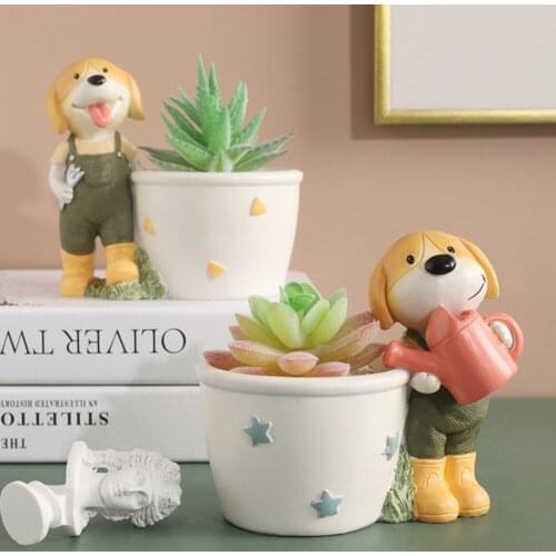 Cartoon Cute Dog, White Meat, Green Planting, Flowerpot Desktop, Gardening, Garden, Dinghua Flower Pot Bowl