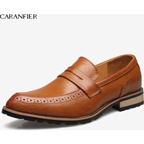 CARANFIER Mens Dress Shoes PU Business Office Solid Comfortable Pointed Toe Breathable Wedding Formal Shoe Plus Size 36-45