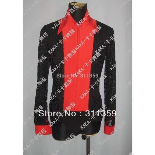 Man suit 100% New shine stones Competition Mans latin shirt-KAKA-M065-Custom made size
