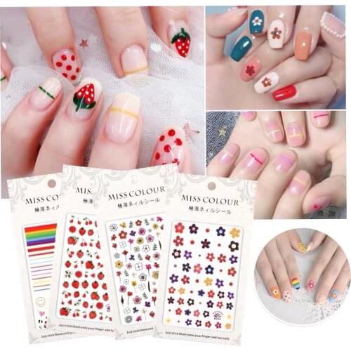 1Pcs Cute Flower Nail Stickers DIY Nail Art Decals Printing Pattern Manicure Stickers Decal Nail Decorations R264-268