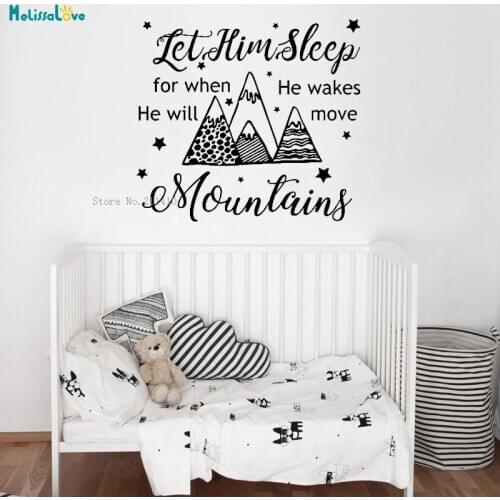 Nursery Stars Quote Wall Decals Let Him Sleep for when He wakes He will move Mountains Decor Kids Room Removable Sticker YT960
