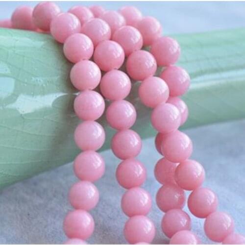 Joanlyn Grade A Natural Cream Pink Jade Beads 6mm 8mm 10mm 12mm Smooth Polished Round 15 Inch Strand JA70