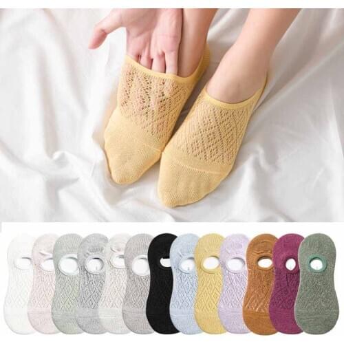 5 Pairs/lot Women socks Summer Solid Color Silicone non-slip invisible Socks Mesh Ankle Boat Socks Female Cotton Slipper Socks