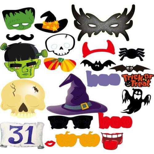 New 16/22Pcs/bag Happy Halloween Photo Booth Props Eve Party Decor Mascara Mask Gifts Halloween Decorations Supplies Home