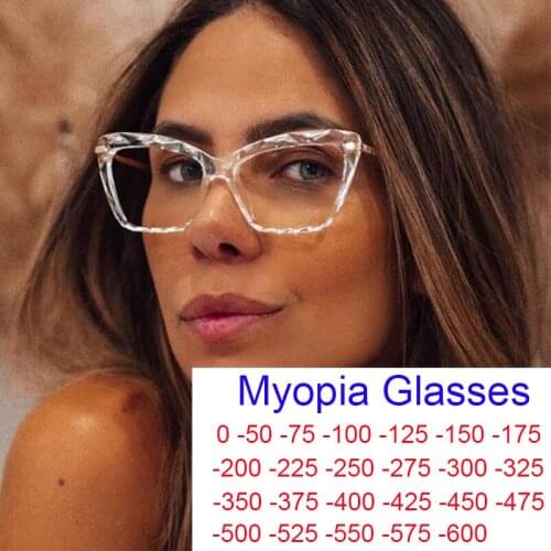 -0 to -6 Anti-Blue Myopia Glasses For Women Computer Eyes Nearsighted Prescription Glasses Cat Eye Transparent Glasses Frame