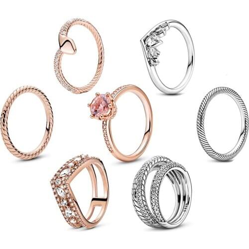 2020 Fall New High Quality 1:1 S925 Shining Crown Sparkling Pear Marquise Wishbone Three Band Pave Snake Chain Pattern Ring