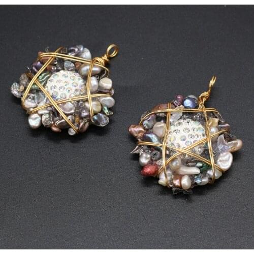 Natural Freshwater Pearl Pendant Copper Wire Winding Pearls Charms Pendant for Women Jewelry Making DIY Necklace Earring 40x50mm