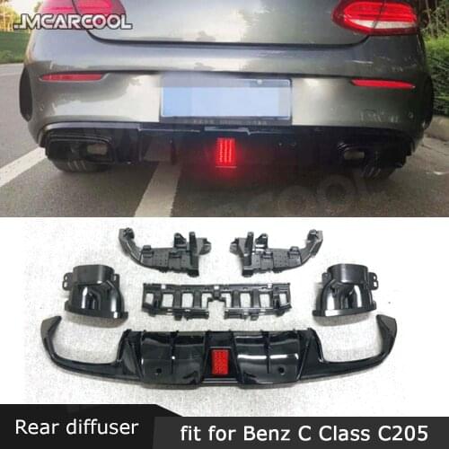 PP Gloss Black Rear Bumper Diffuser with Exhaust for Mercedes Benz C Class C205 C63 AMG Coupe 2 Door 2015-2019 Auto Car Styling