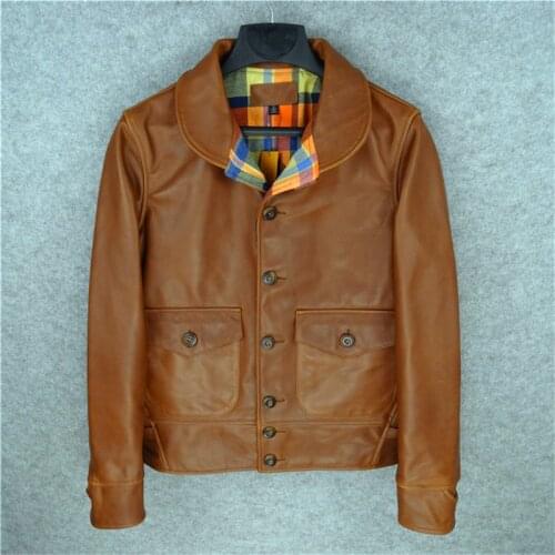 Read The Description! Genuine Cow Leather Cossacks Motorcycle Slim Vintage Cowhide Rider Jacket For Man