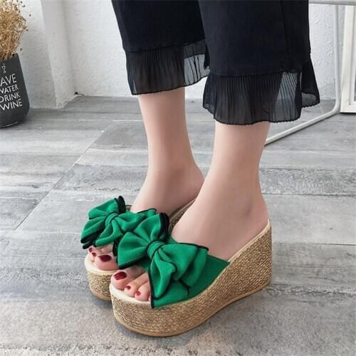 Bowknot Lady Slipper High Platform Sandals Wedges Shoes for Women Designer Slides Casual Platform Slippers Woman Beach Slippers