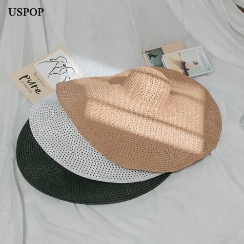 USPOP New women sun hats super large brim straw hats breathable hollow-out beach hat