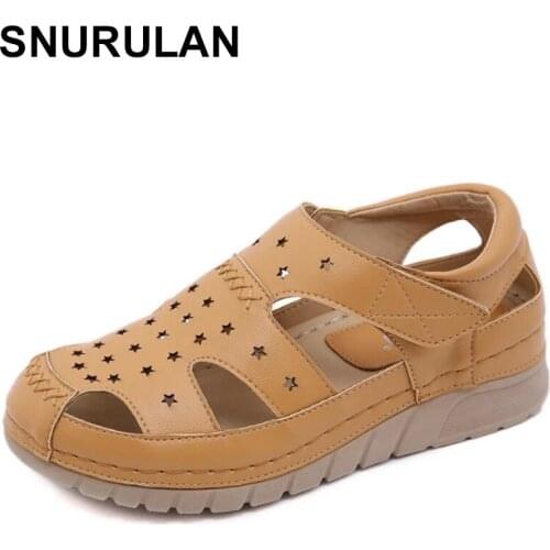 SNURULAN 2021Soft Comfortable Womens Ladies Sandals Single Shoe Slope Heel Sewing Light Shoes Big Size Cool Autumn