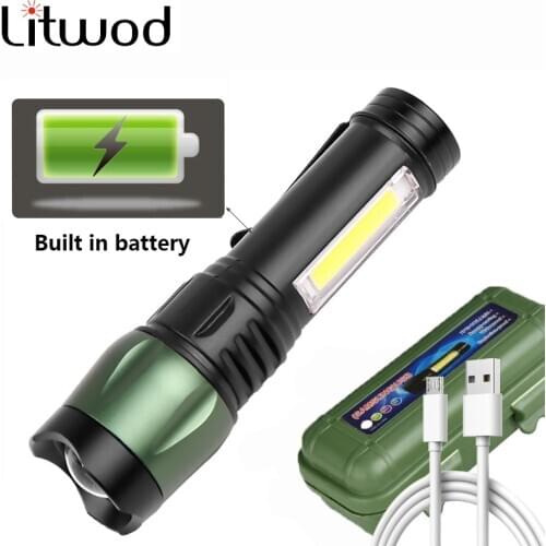XP-G Q5 USB Rechargable Mini LED Flashlight Super Bright 3 Modes Built in Battery Torch Waterproof Portable COB Camping Light