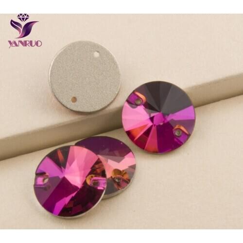 YANRUO 3200 Rivoli Fuchsia Sew on Stones Rhinestone Crystal Flatback Rhinestones Glass Red Garment Crafts