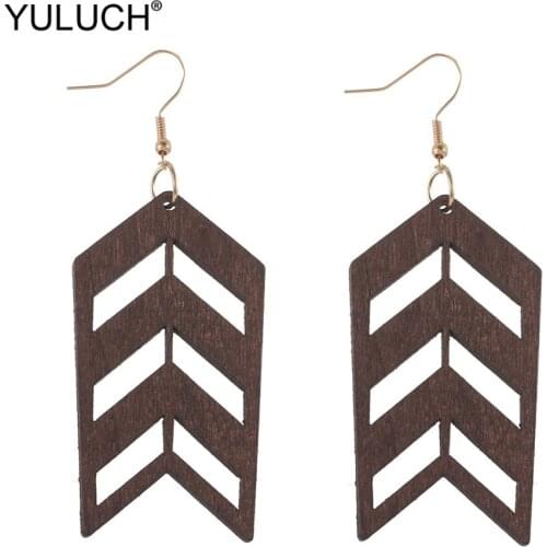 YULUCH 2019 Fashion Wooden Hollow Rrrow Black Drop Pendant Earrings Ethnic African Red Earings Jewelry For Women Wedding Party