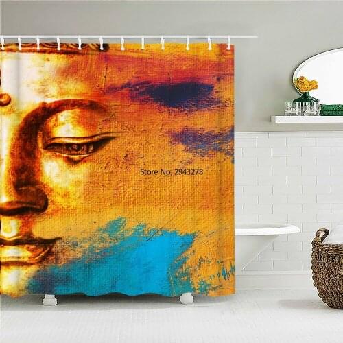 Chinese Style Buddha Bath Curtain Waterproof Fabric Shower Curtains Creativity Pattern Bathtub Screen for Bathroom Home Decor