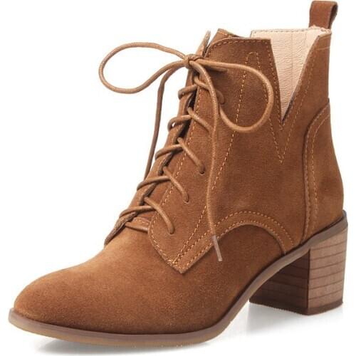 Boots Women Suede Leather Ankle Boots Female Motorcycle Boots Night Club Shoes Woman Platform Boots Chunky Heels