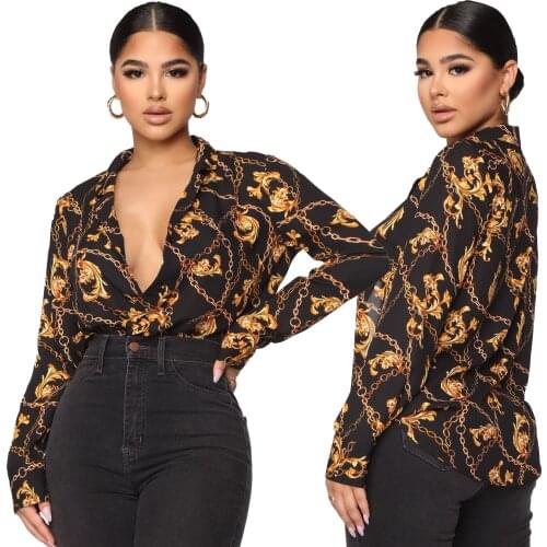 New style top casual streetwear 2021 womens top fashion sexy floral print top ladies elegant V-neck loose long-sleeved shirt