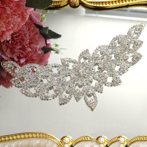 1Piece Rhinestone Applique Sew On Silver Crystal Patches Motif Sewing Rhinestones Appliques Jewelry For Bridal Clothes