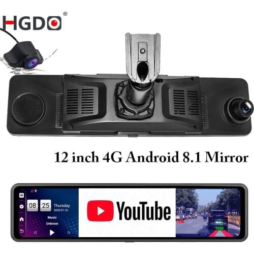 HGDO 12'' Rear view Mirror Camera Android 4G Car DVR ADAS WIFI Video Recorder FHD 1080P Dual lens Dash Cam Registrator Mount