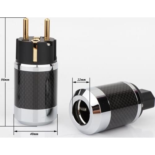 BCF2-EG Hi-End Black Carbon Fiber Gold Plated European standard AC Power Plug IEC Female Plug DIY Mains Power cable
