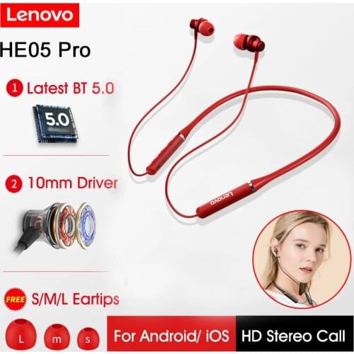 Lenovo HE05 PRO Wireless Earphone Magnetic Neckband Bluetooth V5.0 Headset IPX5 Waterproof In-Ear Sport Earbud with Microphone