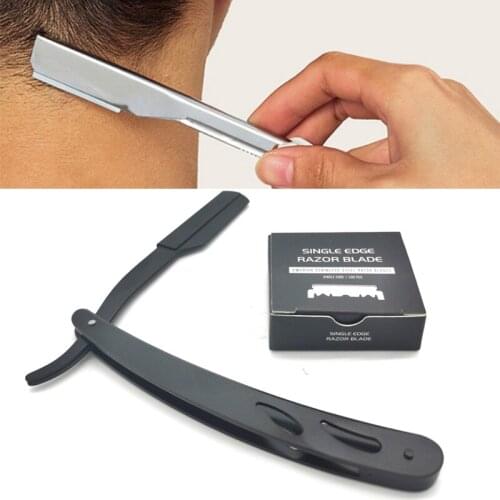 1pc Stainless Steel straight Razor 100pcs Single-sided Blade Set Folding Shaving Knife Manual Beard Shaver Barber Shaver Tool